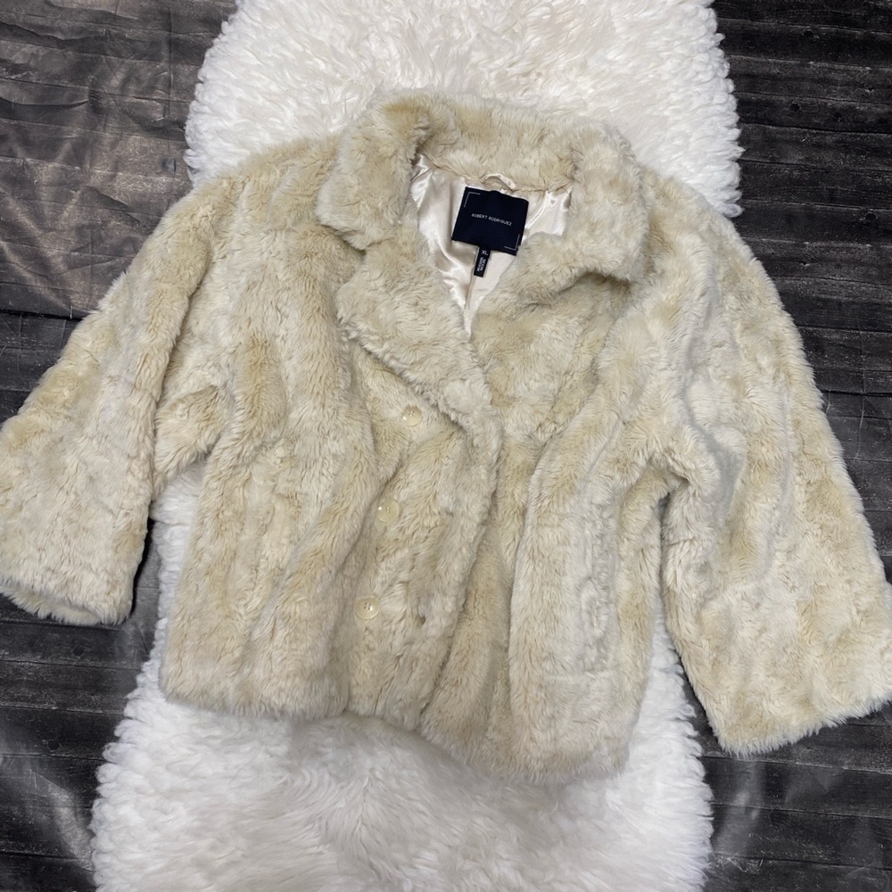 ROBERT RODRIGUEZ TEDDY JACKET CREAM FAUX FUR COAT OLD MONEY Y2K QUIET LUXURY